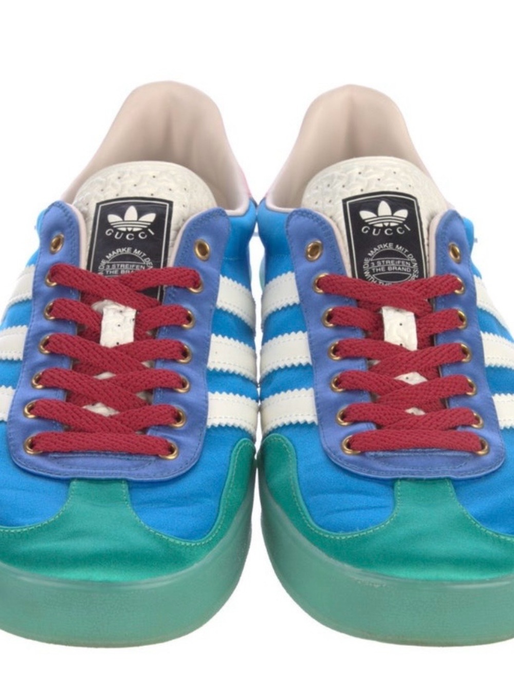 Gucci x Adidas collab Blue, Teal & Pink satin Gazelle Sneaker - Picture 3 of 5